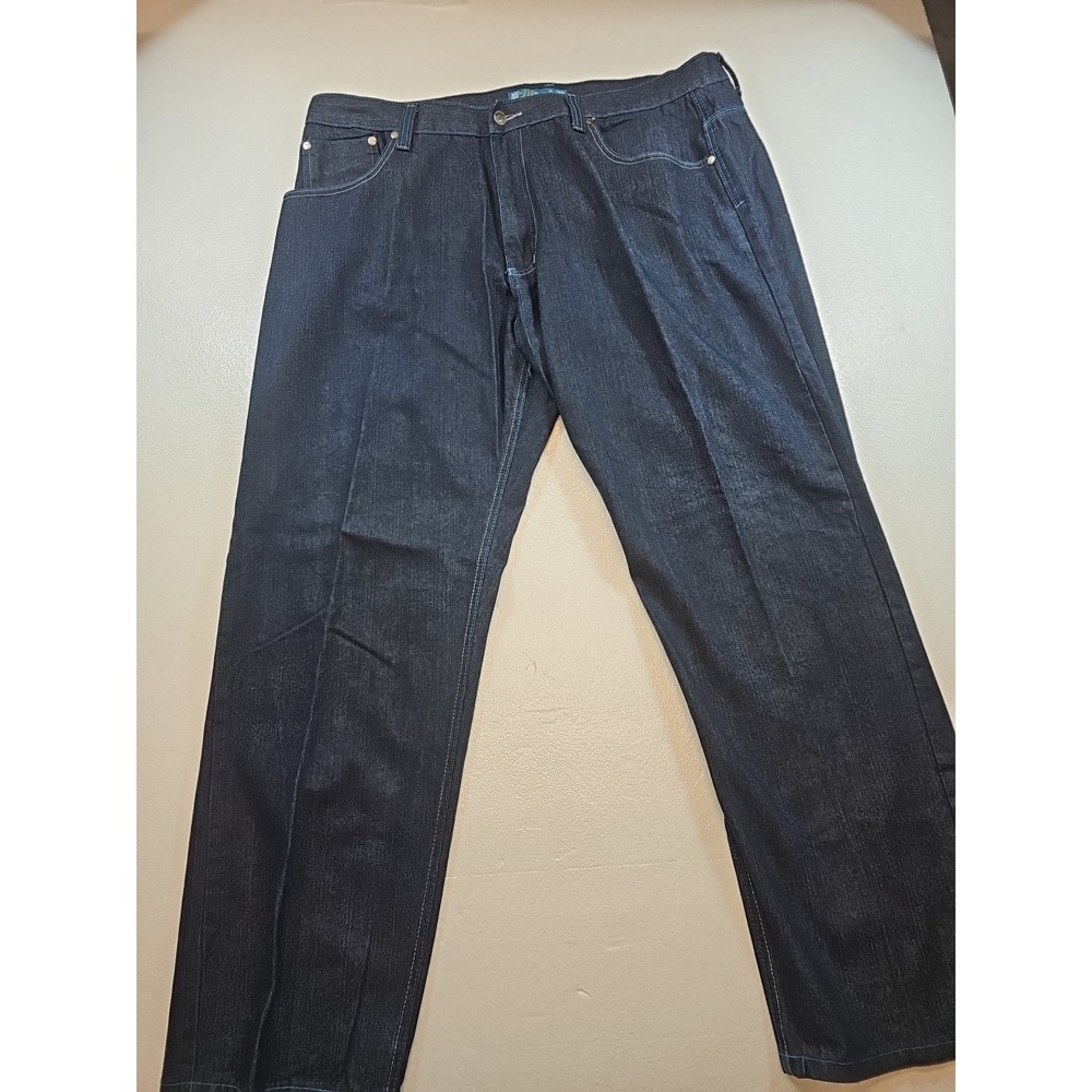 Jinzu Jeans Mens 46x34 Dark Wash Baggy Wide Leg Embroidered Hip Hop Streetwear